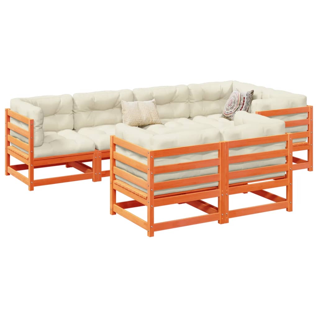 vidaXL 7 pcs conjunto sofás de jardim madeira de pinho castanho cera