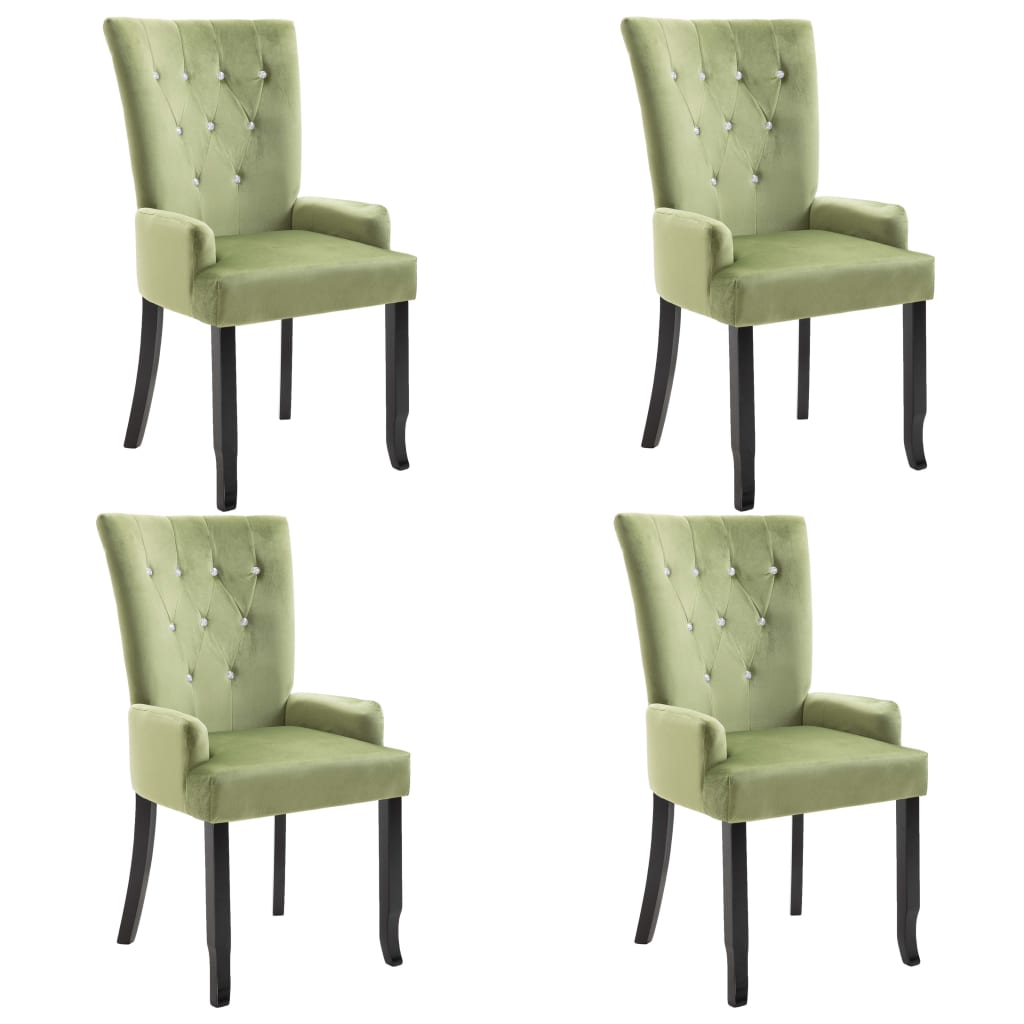 vidaXL Cadeira de jantar com apoio de braços 4 pcs veludo verde-claro