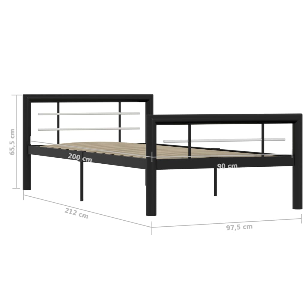 vidaXL Estrutura de cama 100x200 cm metal preto e branco