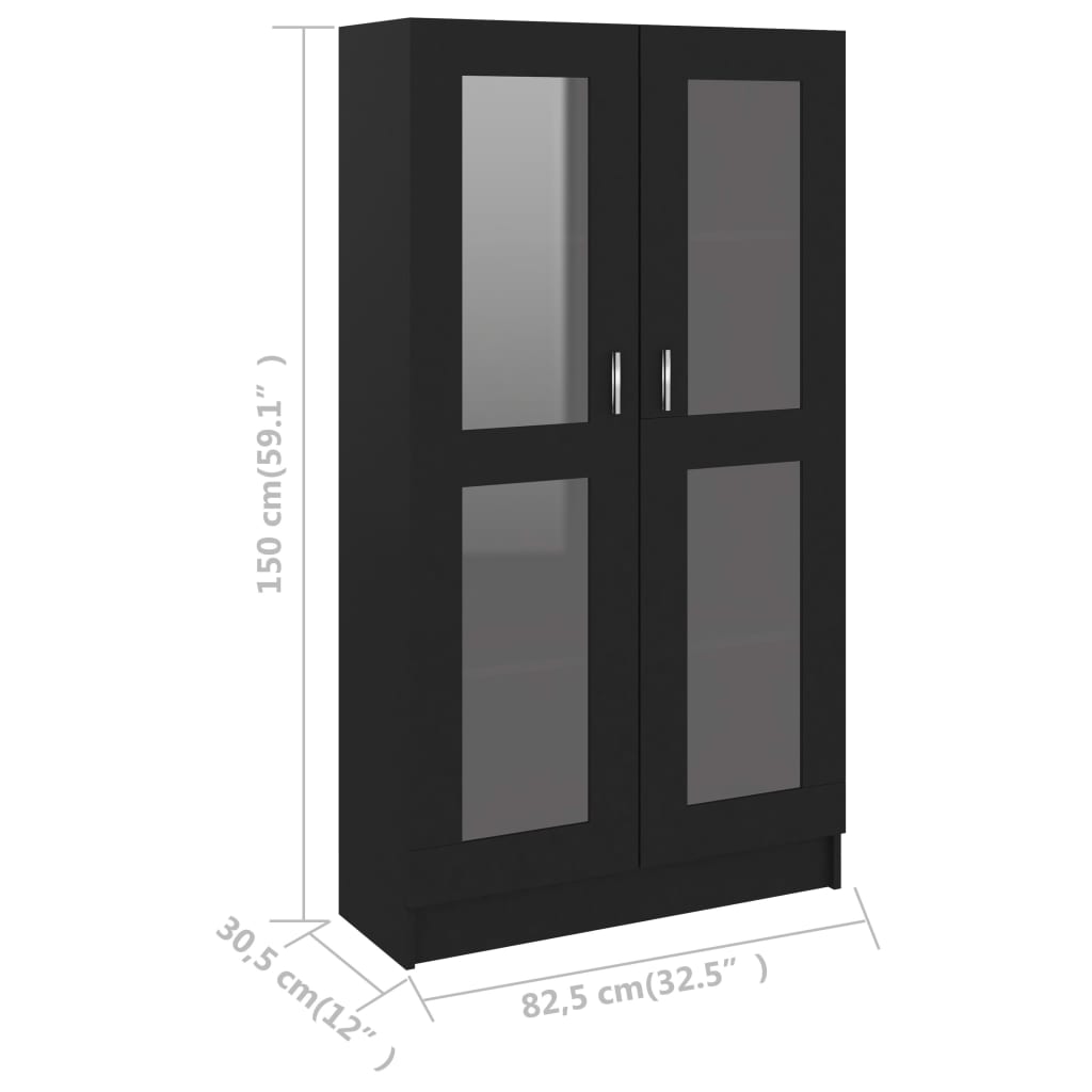 vidaXL Armário vitrine 82,5x30,5x150 cm contraplacado preto