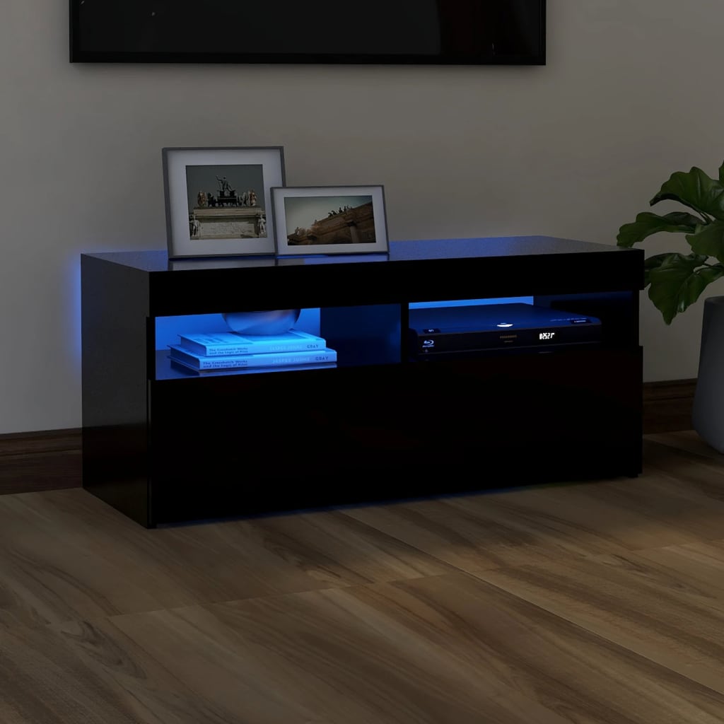 vidaXL Móvel de TV com luzes LED 90x35x40 cm preto
