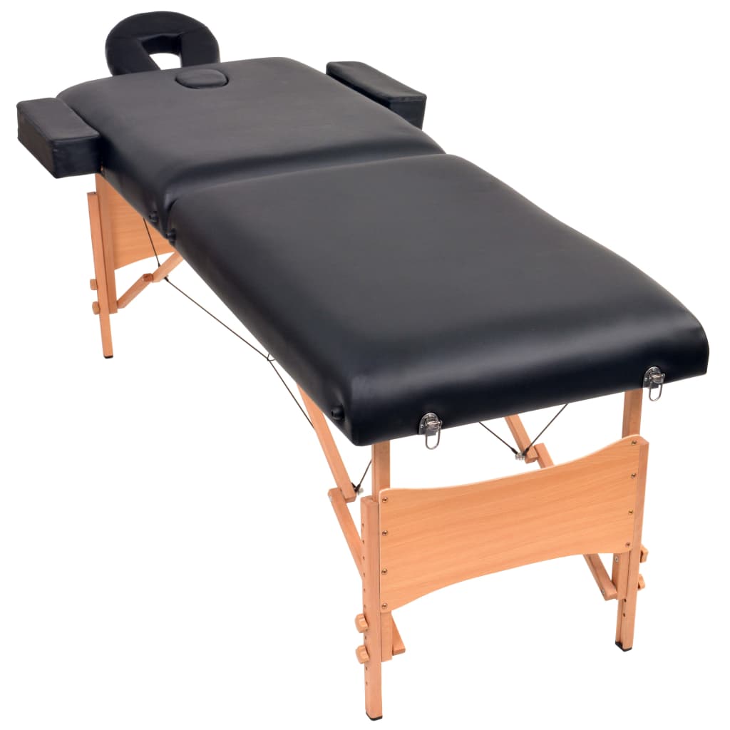 vidaXL Mesa massagem dobrável 2 zonas + banco 10 cm espessura preto
