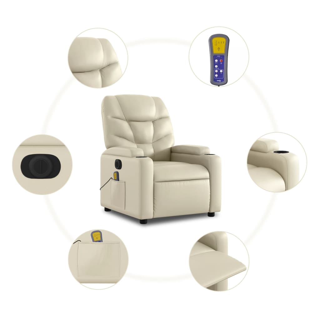 vidaXL Poltrona massagens reclinável elétrica couro artificial creme