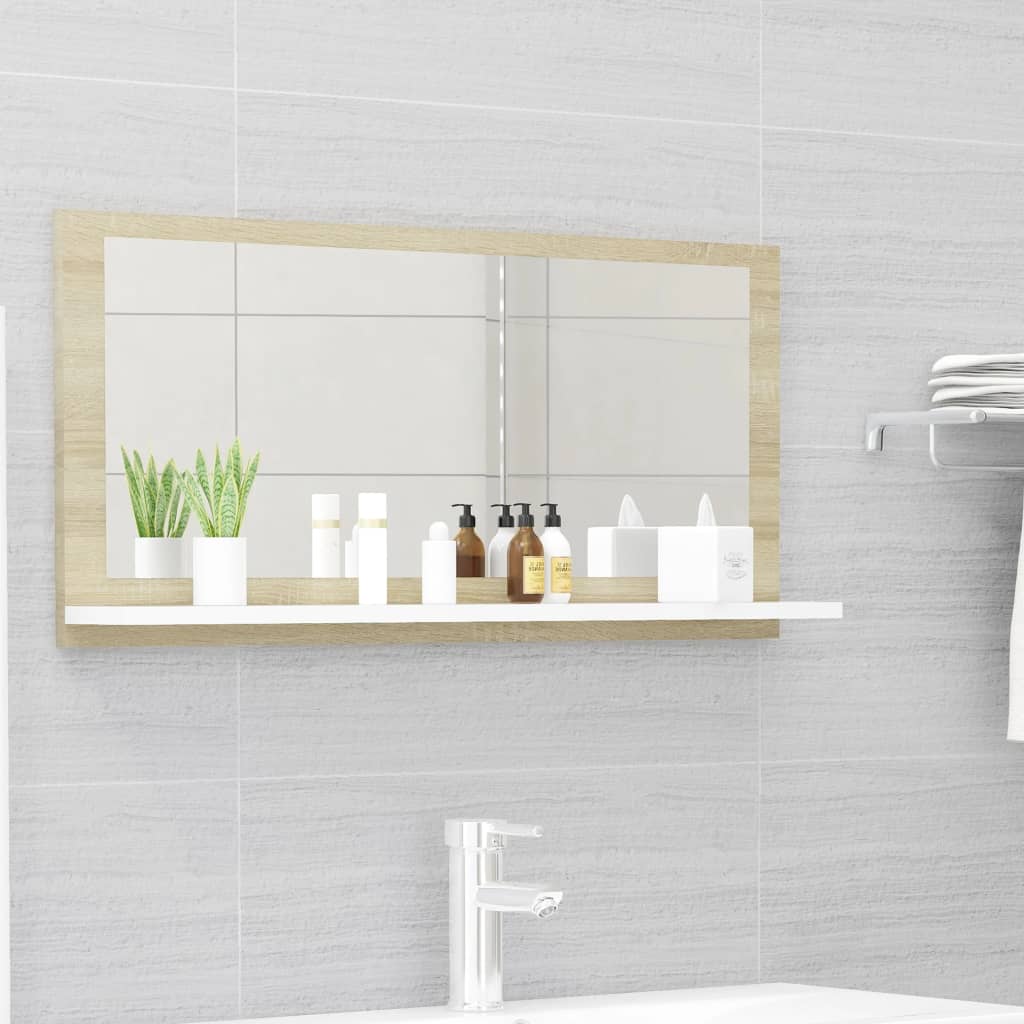 vidaXL Espelho casa de banho 80x10,5x37 cm contrapl. branco e carvalho