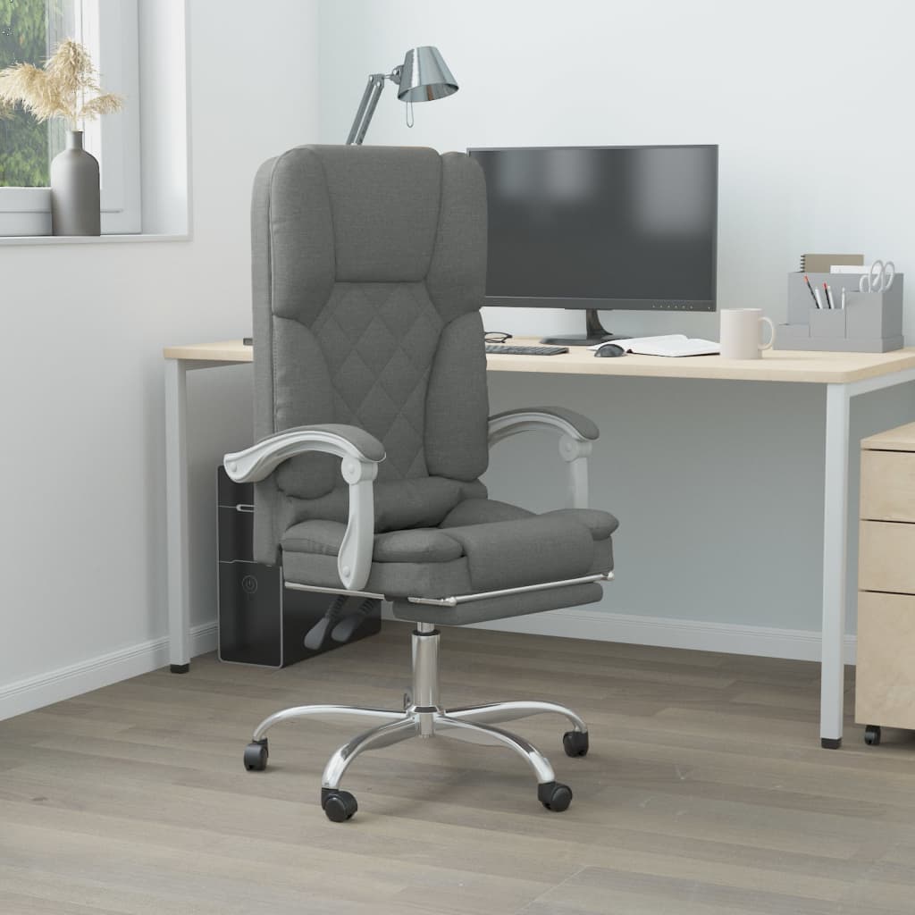 vidaXL Cadeira massagens escritório reclinável tecido cinzento-escuro