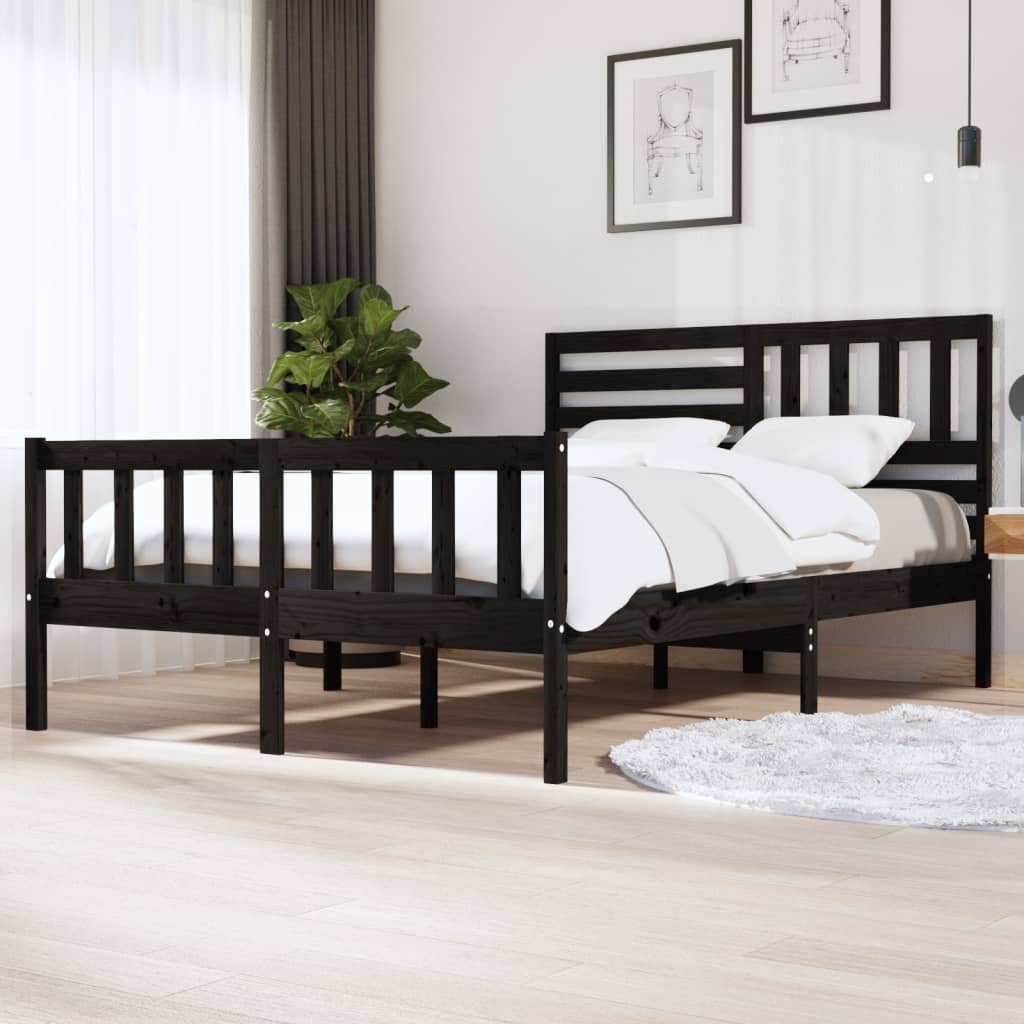 vidaXL Estrutura de cama 140x200 cm madeira maciça preto