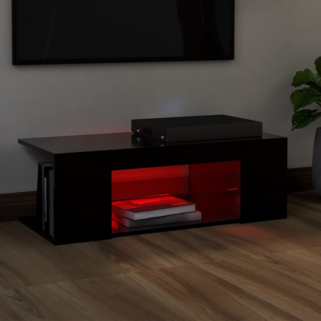 vidaXL Móvel de TV com luzes LED 90x39x30 cm preto