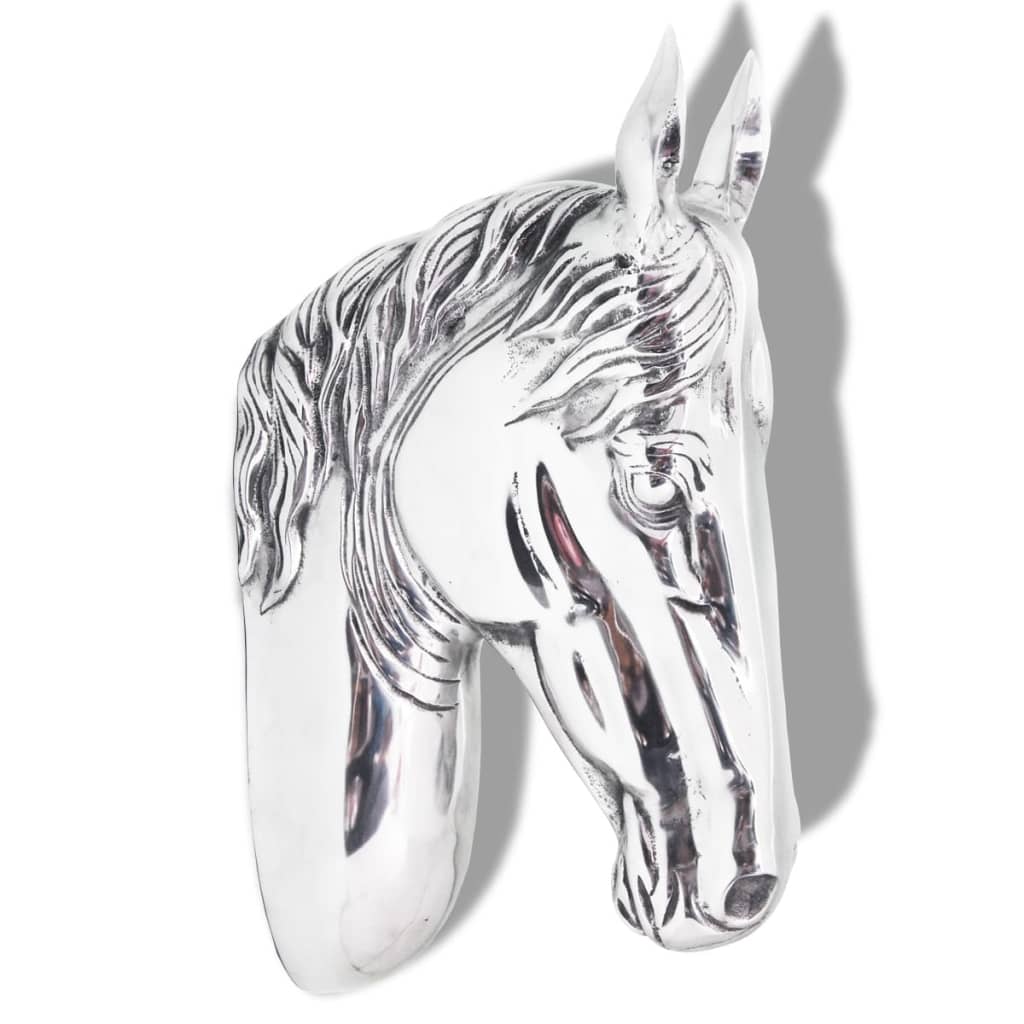 vidaXL Cabeça de cavalo decorativa de parede alumínio prateado