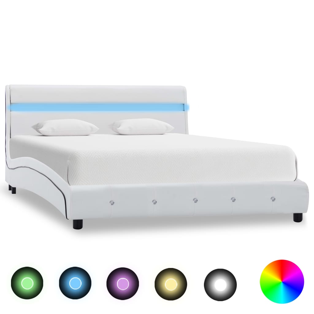 vidaXL Estrutura de cama com LED 160x200 cm couro artificial branco