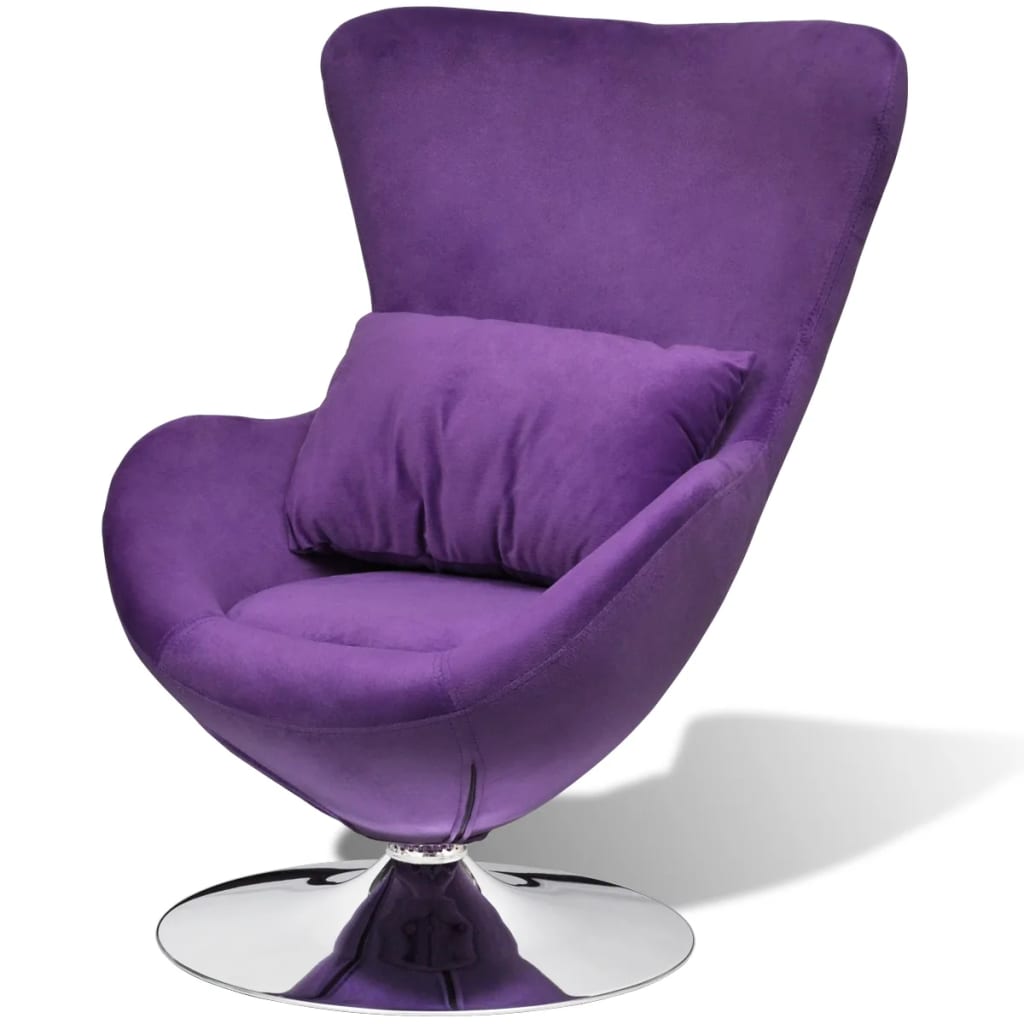 vidaXL Cadeira giratória em forma de ovo c/ almofadão veludo roxo