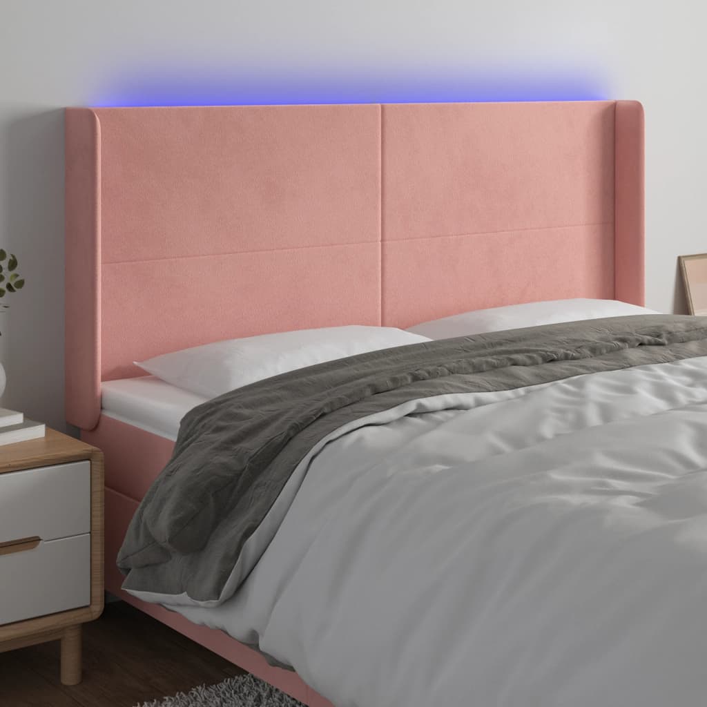 vidaXL Cabeceira de cama c/ luzes LED veludo 203x16x118/128 cm rosa