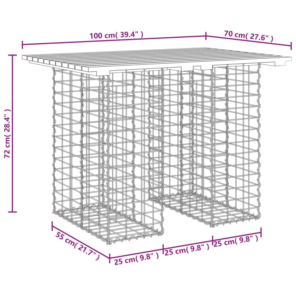 vidaXL Banco jardim design gabião 100x70x72 cm madeira douglas maciça