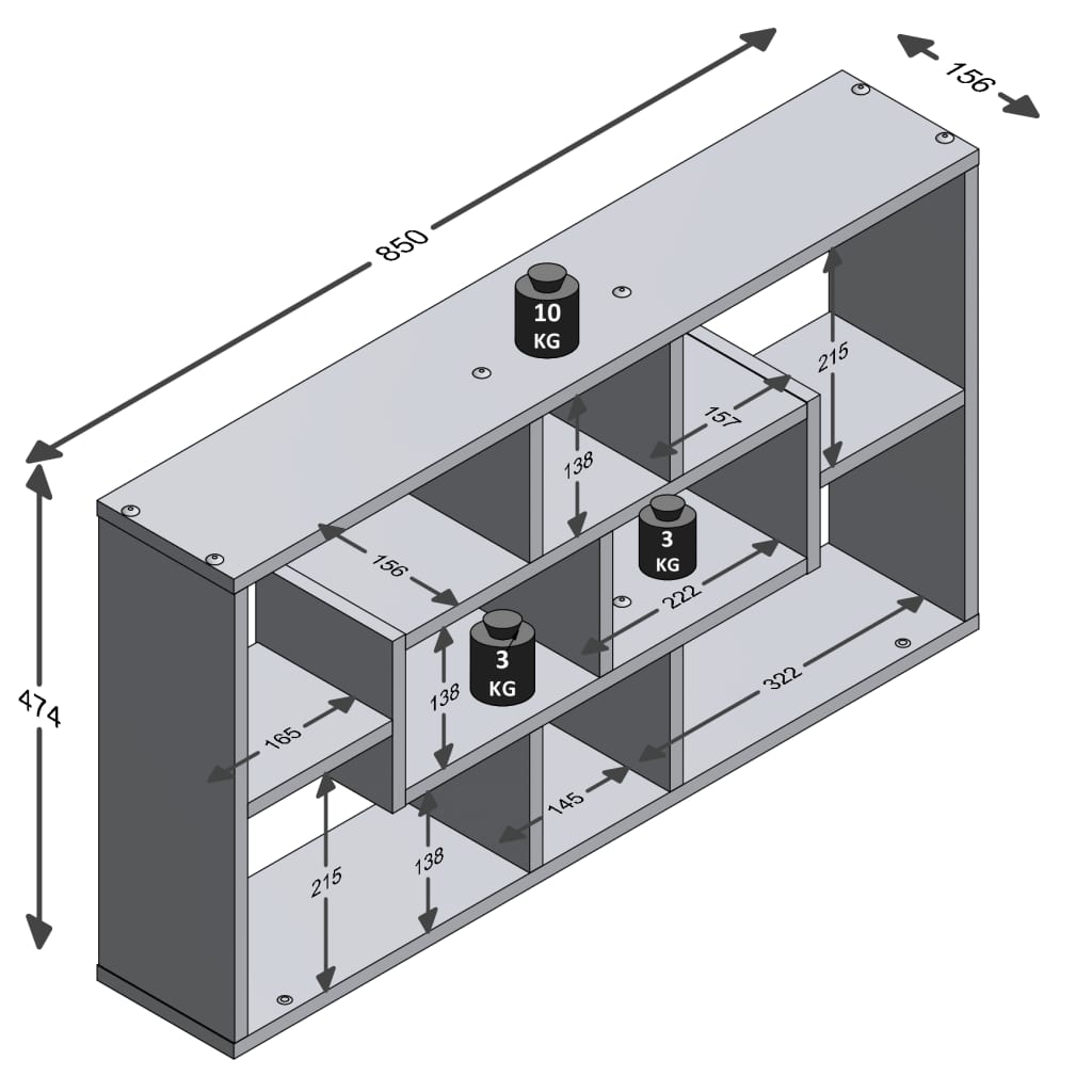 FMD Prateleira de parede retangular com 8 compartimentos carvalho
