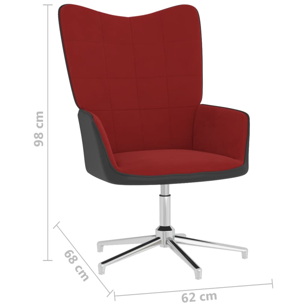 vidaXL Cadeira de descanso com banco PVC e veludo vermelho tinto