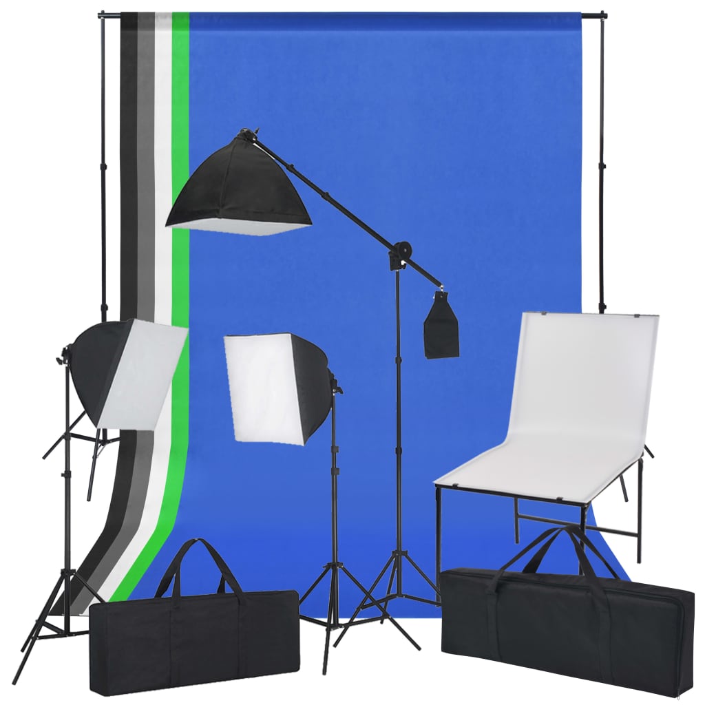 vidaXL Kit estúdio fotográfico com mesa, luzes e fundos