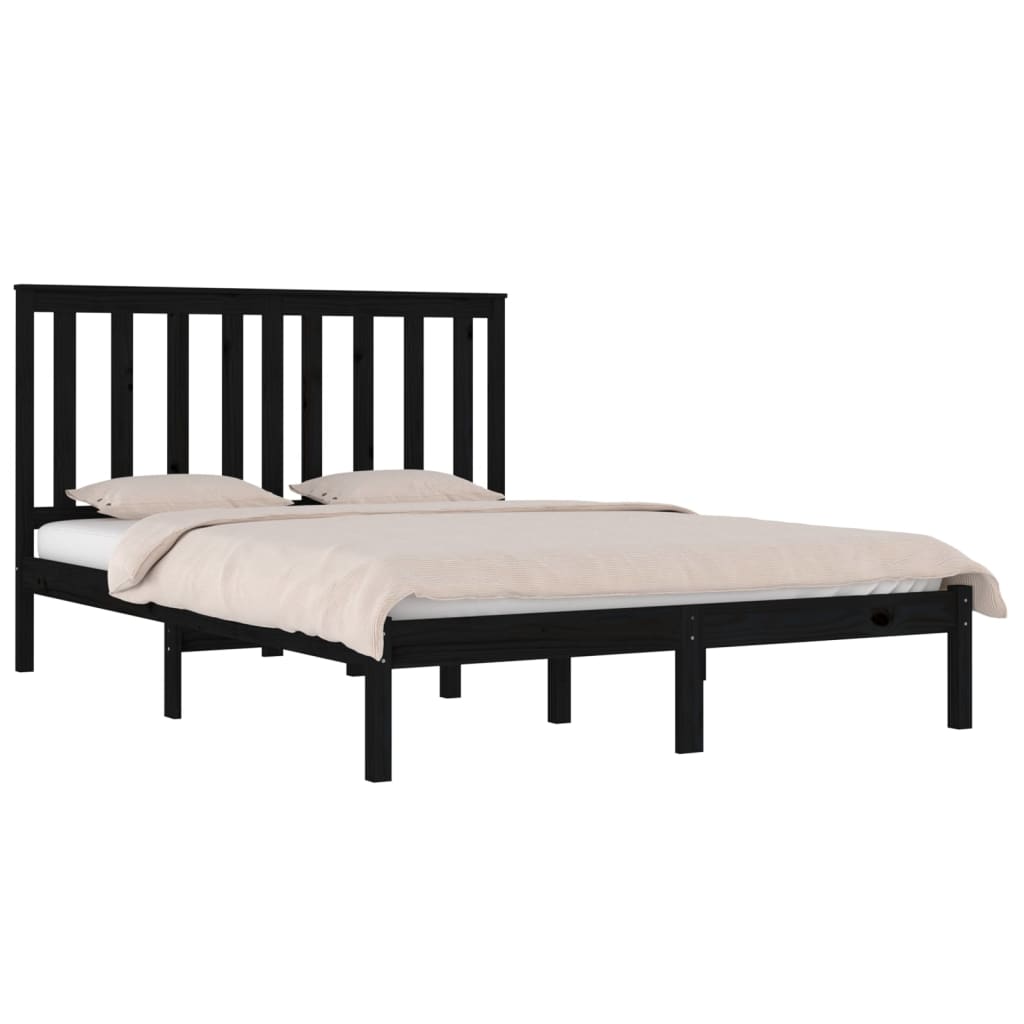 vidaXL Estrutura de cama casal 135x190 cm pinho maciço preto