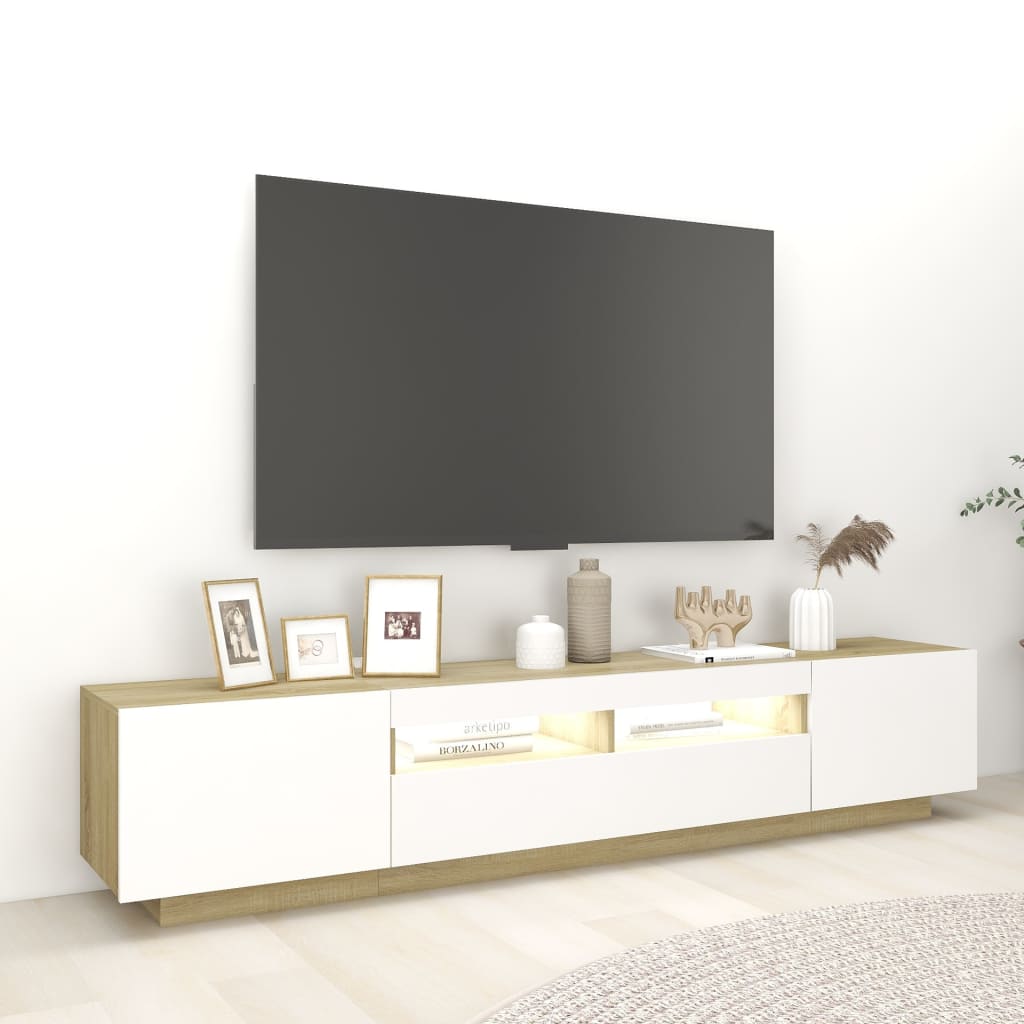 vidaXL Móvel de TV com LEDs 200x35x40 cm branco/cor carvalho sonoma