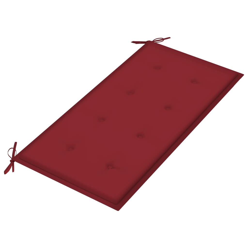 vidaXL Banco de jardim c/ almofadão vermelho tinto 112 cm teca maciça