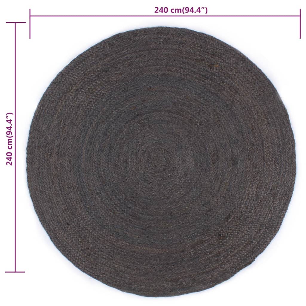 vidaXL Tapete artesanal em juta redondo 240 cm cinzento-escuro
