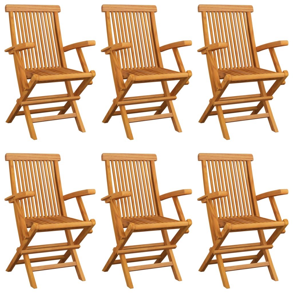 vidaXL Cadeiras de jardim c/ almofadões branco nata 6 pcs teca maciça