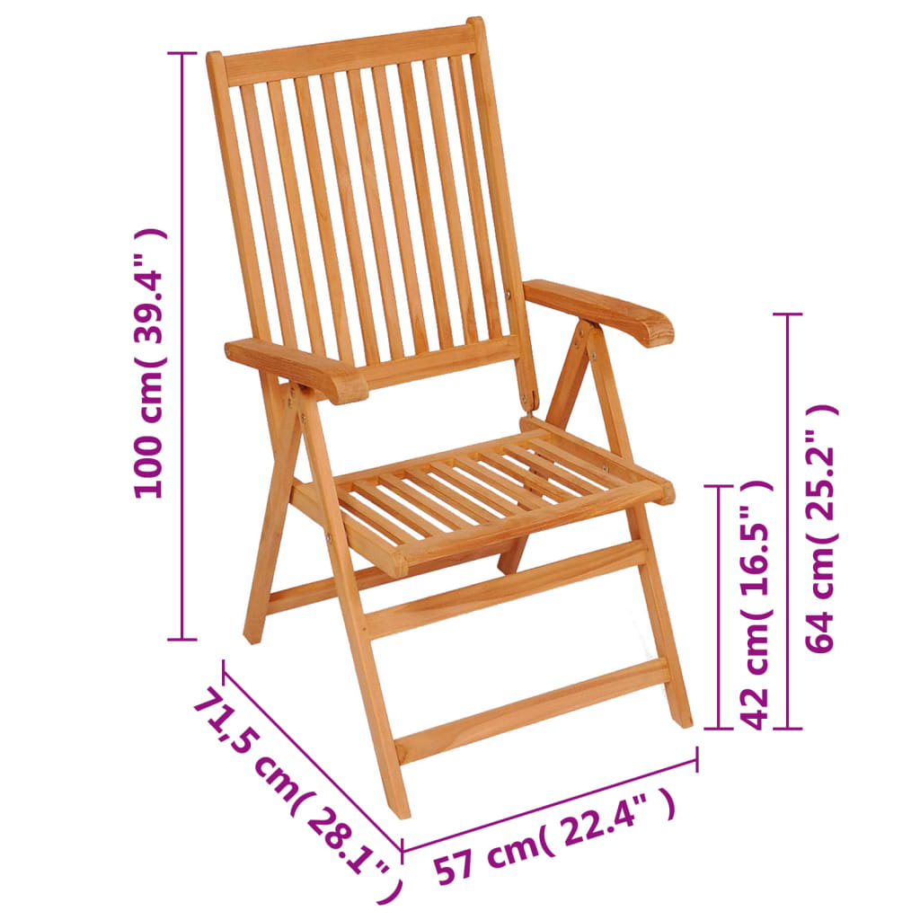 vidaXL Cadeiras de jardim reclináveis 8 pcs madeira de teca maciça