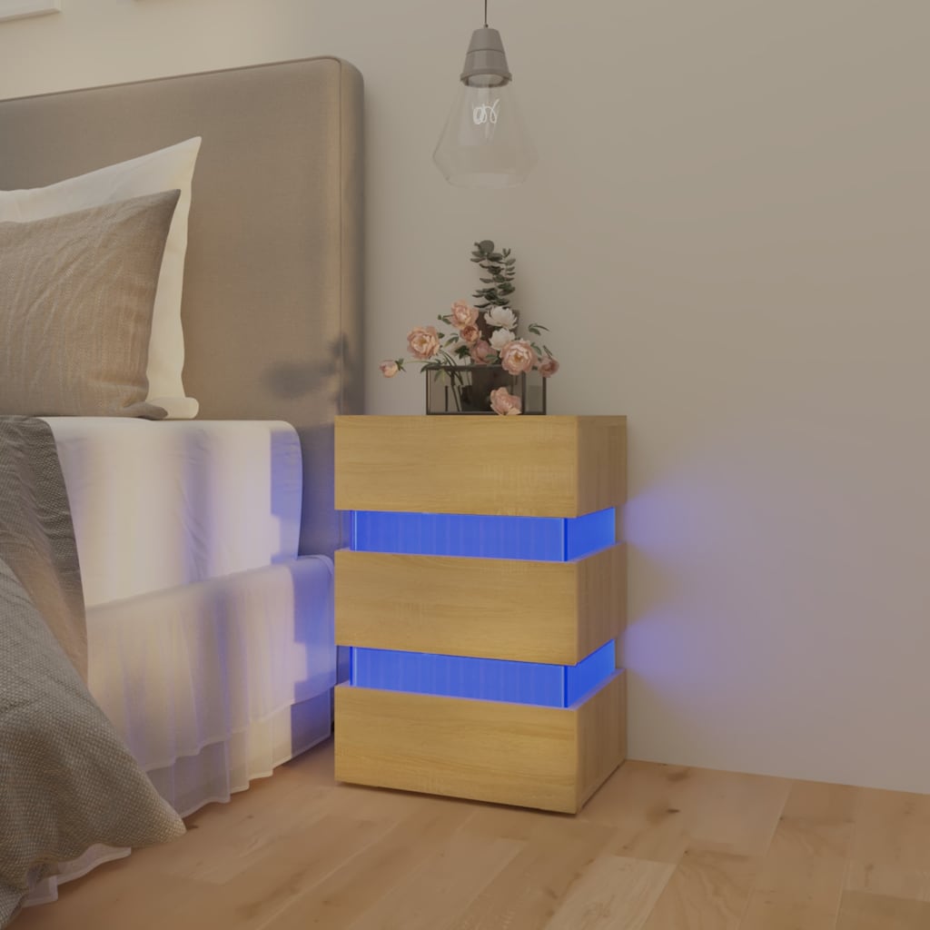 vidaXL Mesa de cabeceira c/ LEDs derivados de madeira carvalho sonoma
