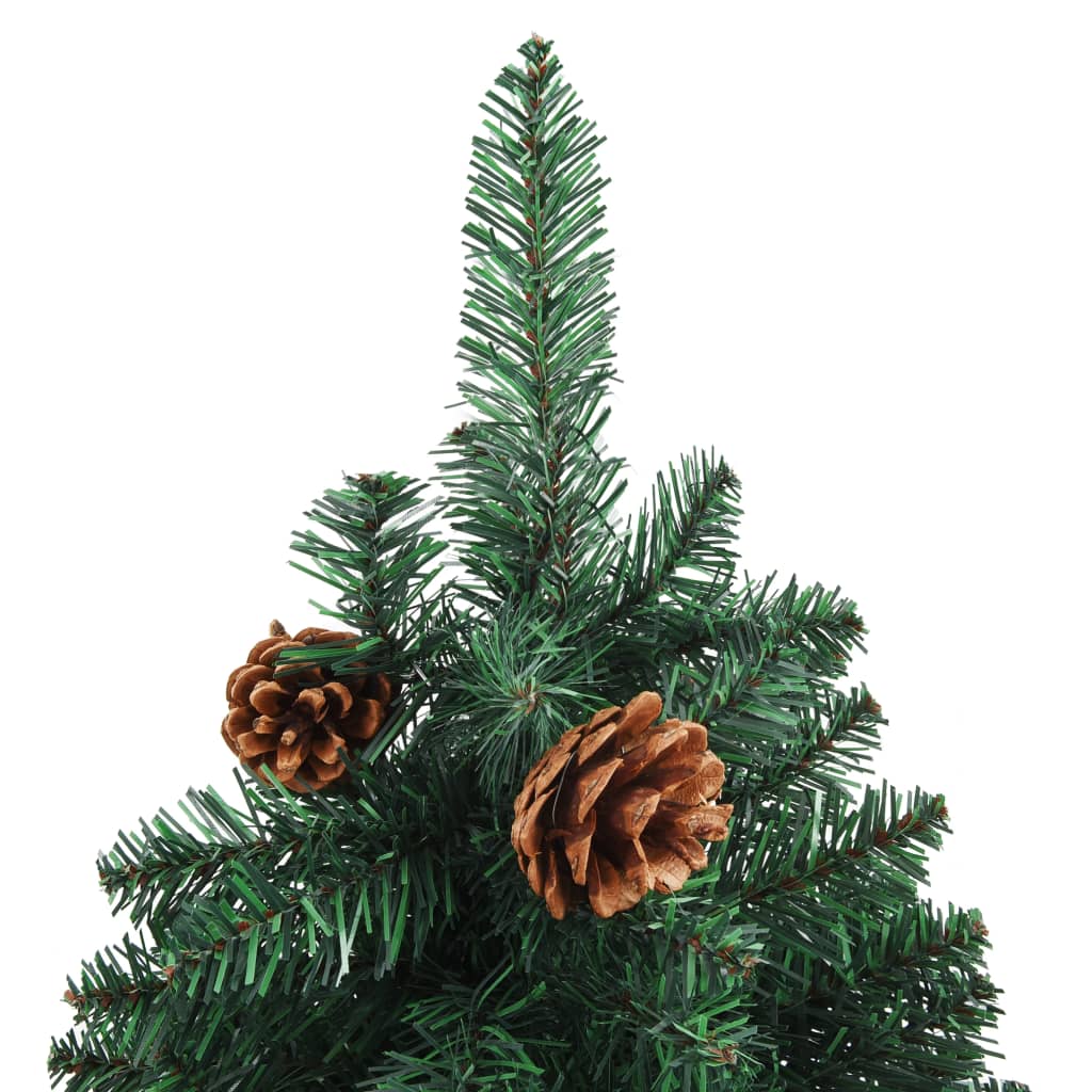 vidaXL Árvore de Natal fina madeira e pinhas genuínas 210 cm PVC verde