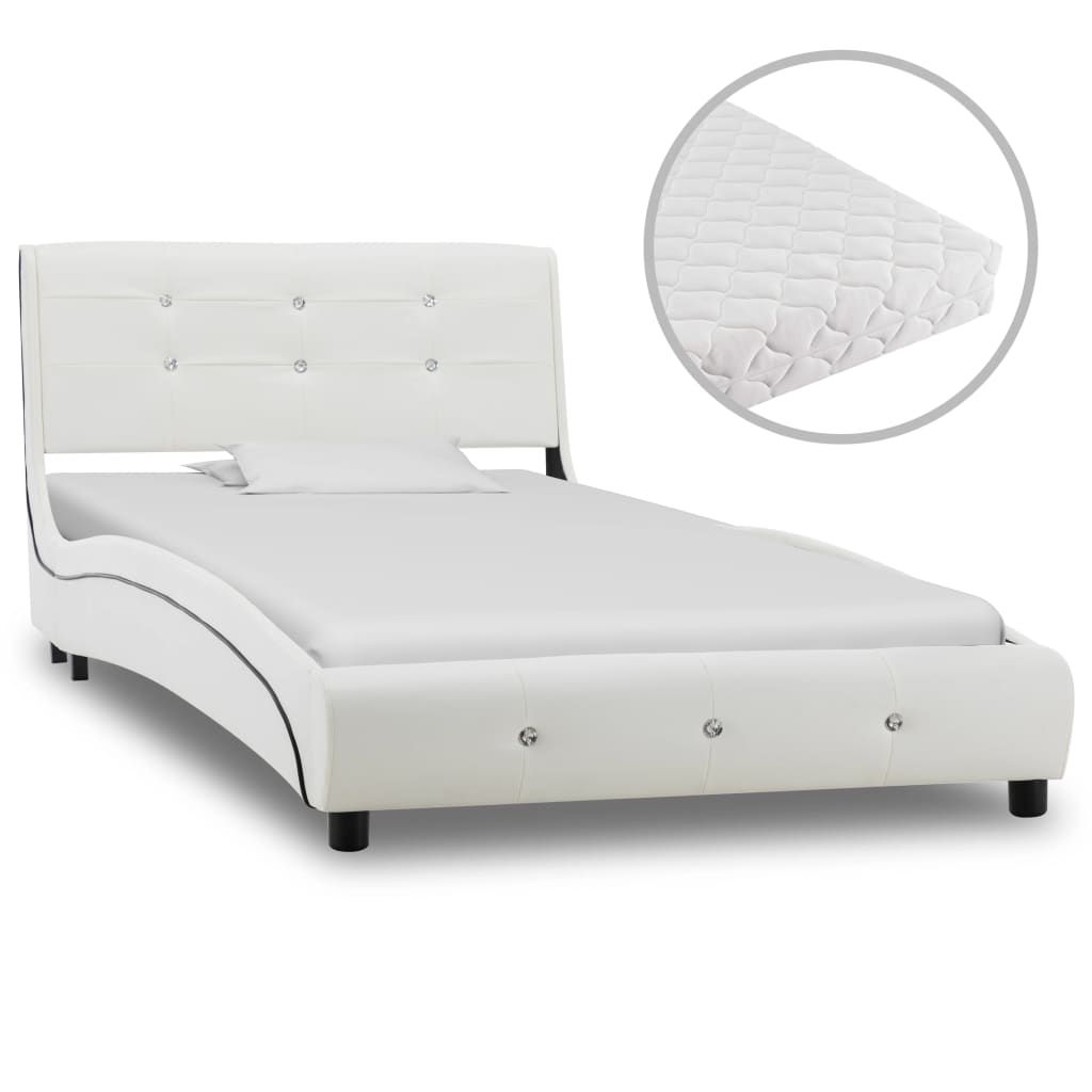 vidaXL Cama com colchão 90x200 cm couro artificial branco