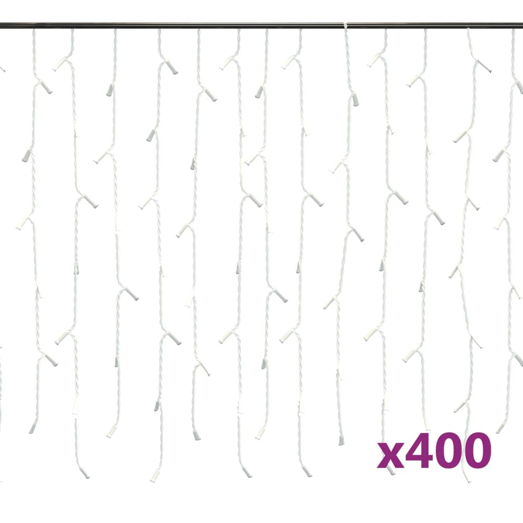 vidaXL Cortina luzes pingente gelo 10m 400 LED 8 funções branco frio