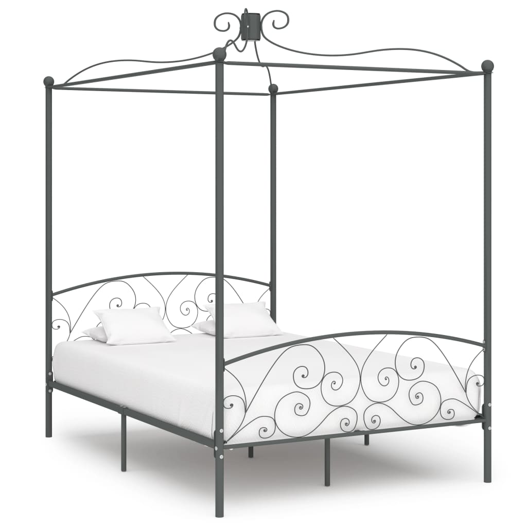 vidaXL Estrutura de cama com dossel 120x200 cm metal cinzento