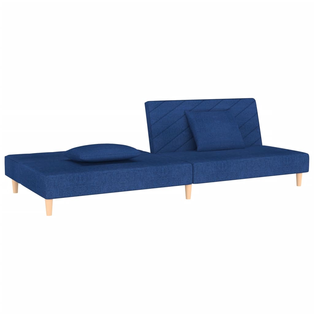vidaXL Sofá-cama 2 lugares com duas almofadas tecido azul