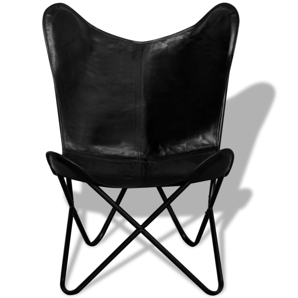 vidaXL Cadeira borboleta em couro genuíno preto