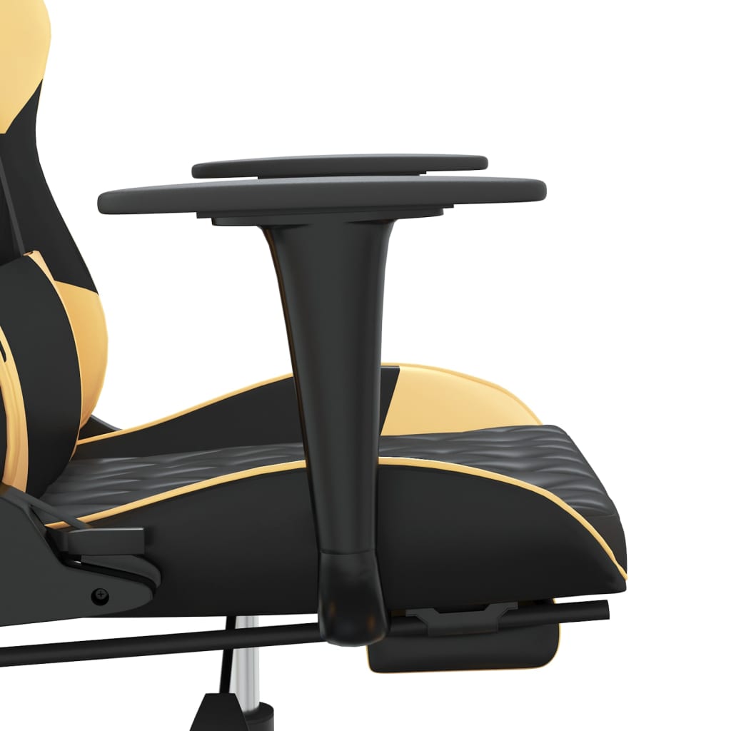 vidaXL Cadeira gaming massagens c/ apoio pés couro artif. Ouro/Preto