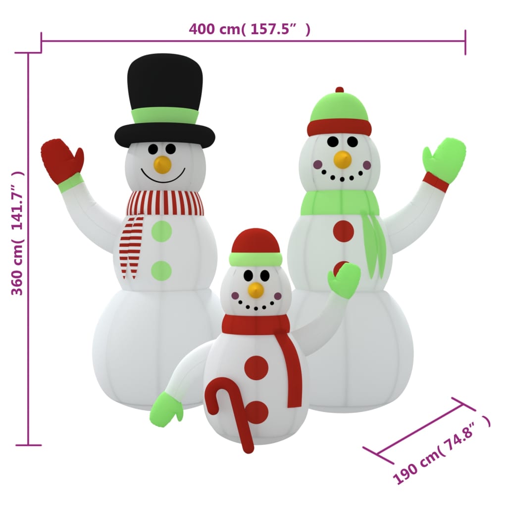 vidaXL Família bonecos de neve insuflável com luzes LED 360 cm