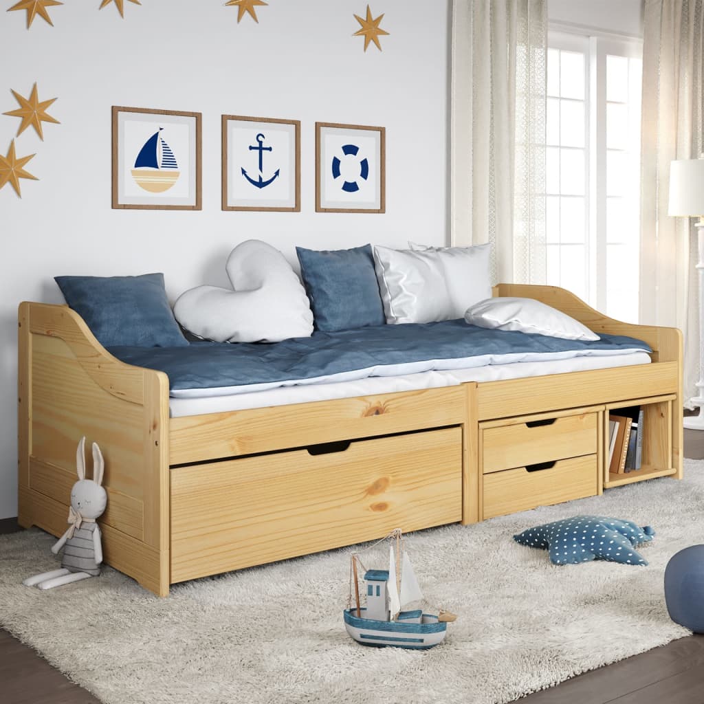 vidaXL Sofá-cama com 3 gavetas 90x200 cm madeira de pinho maciça IRUN
