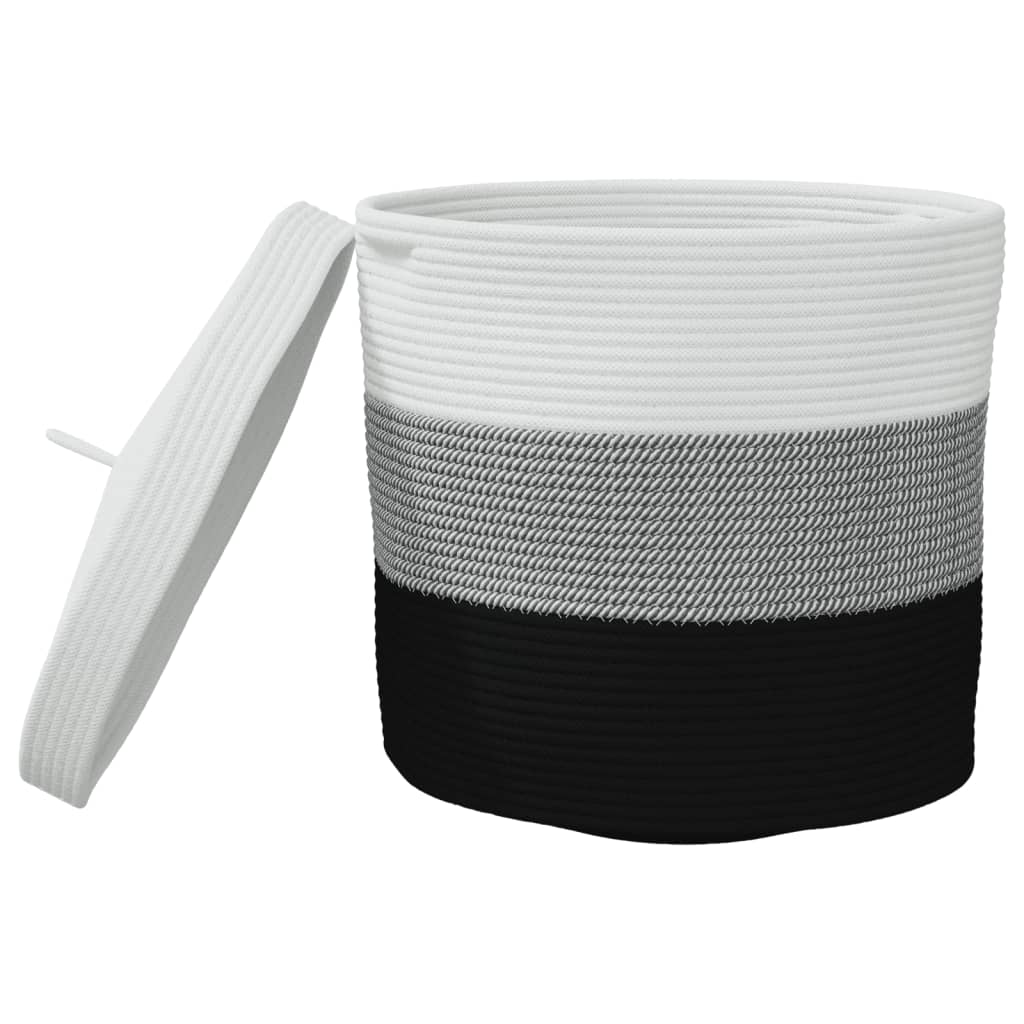vidaXL Cesto de arrumação com tampa Ø40x35 cm algodão branco e preto