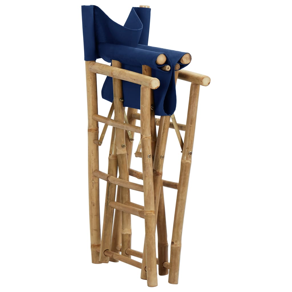 vidaXL Cadeiras de realizador dobráveis 2 pcs bambu e tecido azul