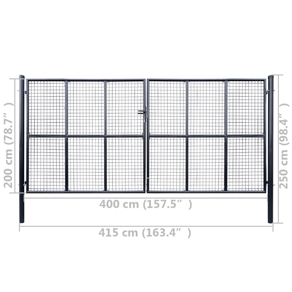 vidaXL Portão de jardim em rede aço galvanizado 400x200 cm cinzento