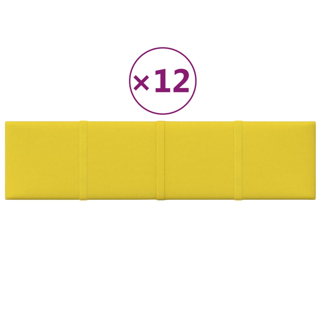 vidaXL Painel de parede 12 pcs 60x15 cm tecido 1,08 m² amarelo-claro