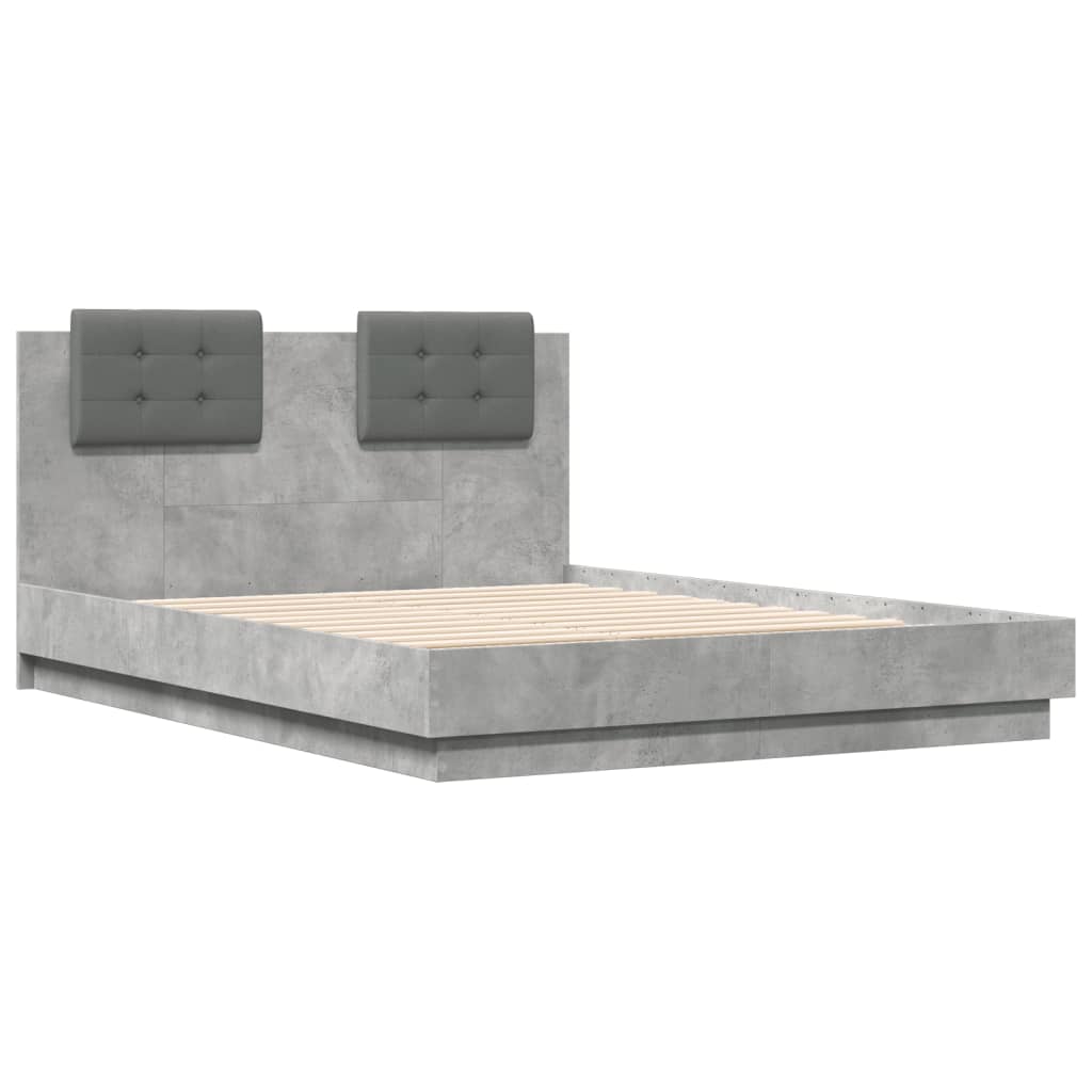 vidaXL Estrutura cama c/ cabeceira/luzes LED 135x190 cm cinza cimento