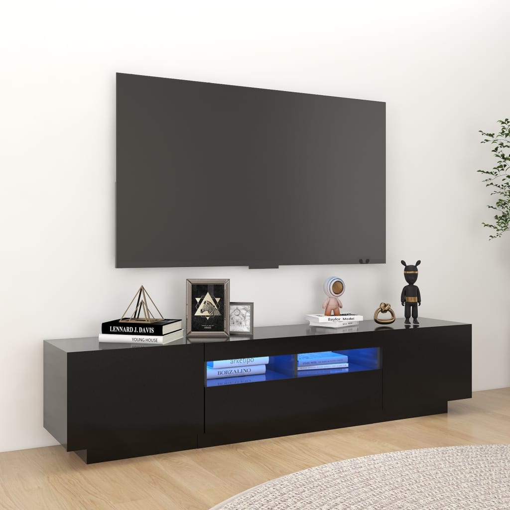 vidaXL Móvel de TV com luzes LED 180x35x40 cm preto