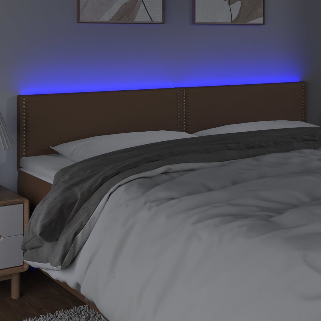 vidaXL Cabeceira cama c/ LED 180x5x78/88cm couro artificial castanho