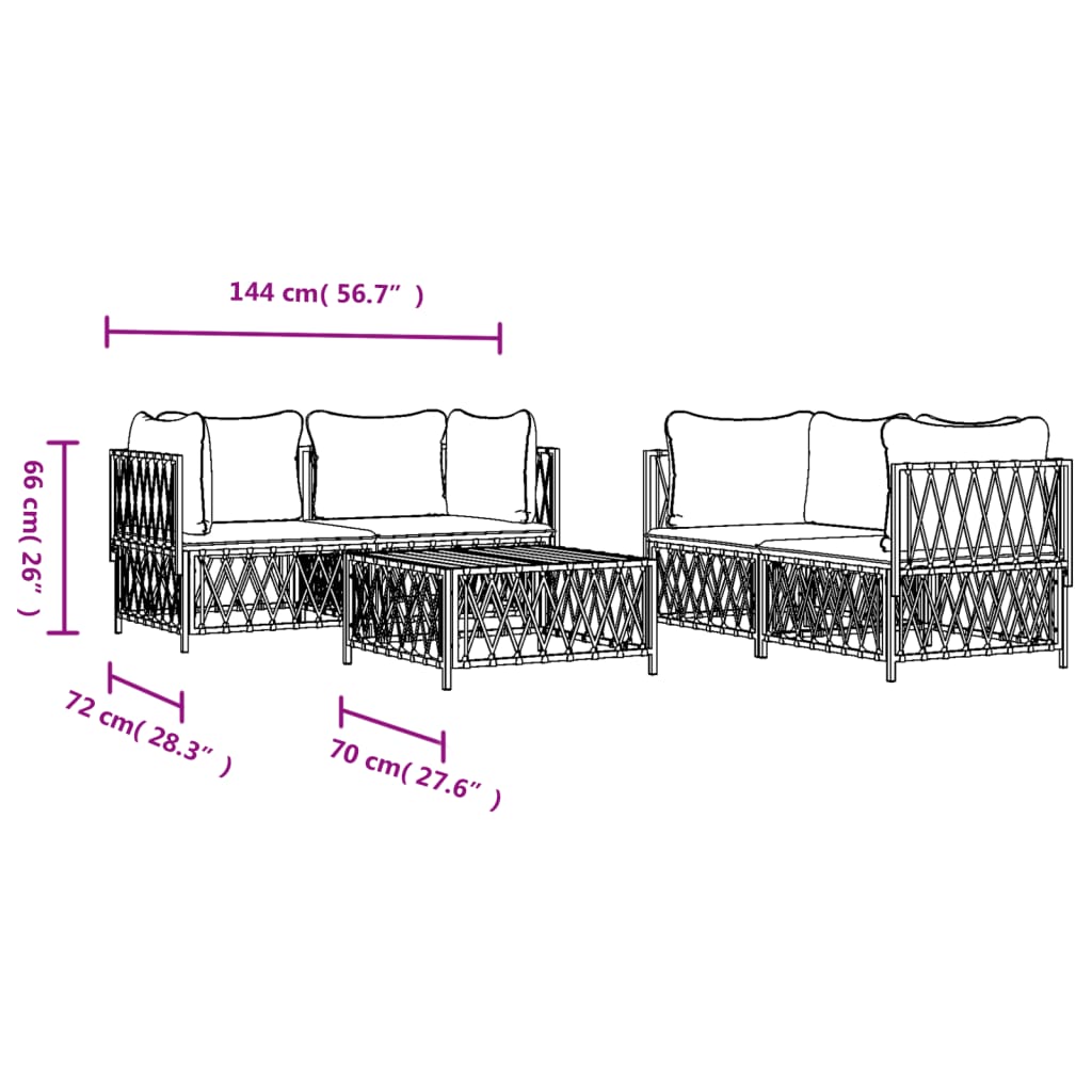 vidaXL 5 pcs conjunto lounge de jardim com almofadões aço branco