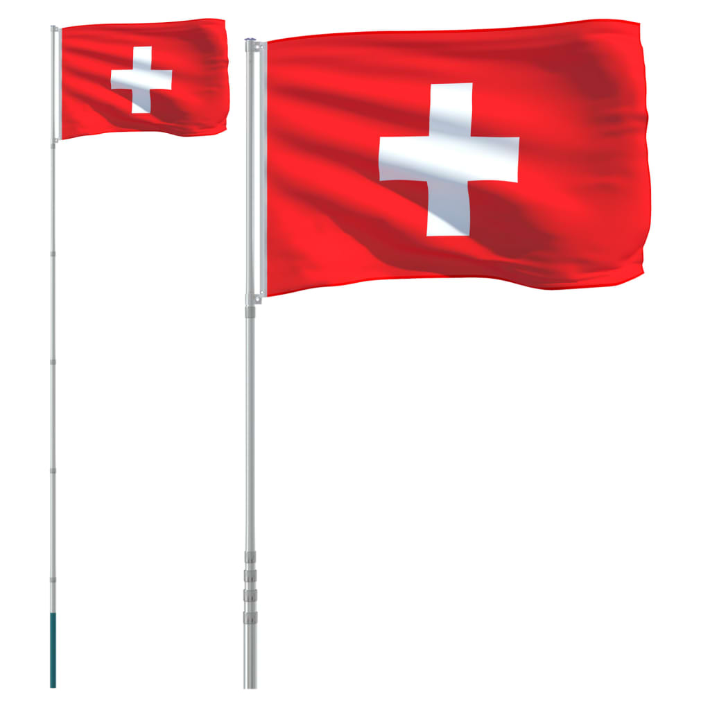 vidaXL Bandeira da Suíça e mastro 5,55 m alumínio