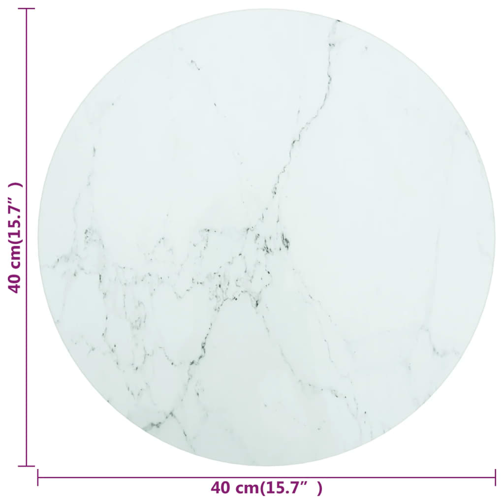 vidaXL Tampo mesa Ø40x0,8 cm vidro temperado design mármore branco