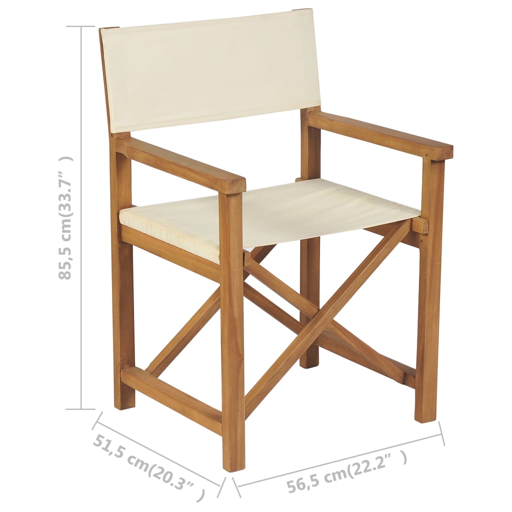 vidaXL Cadeira de realizador dobrável teca maciça branco nata