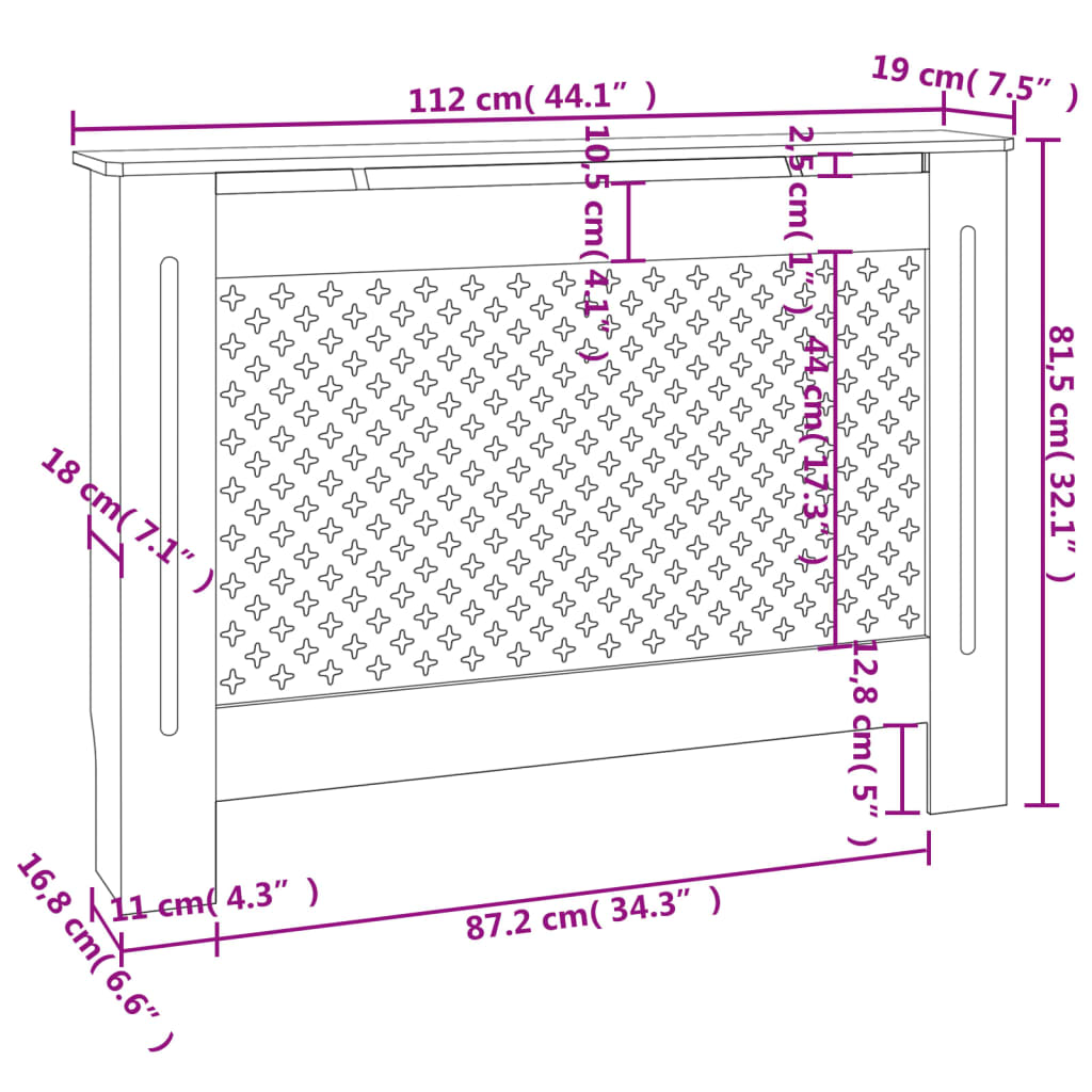 vidaXL Cobertura de radiador 112x19x81,5 cm MDF antracite