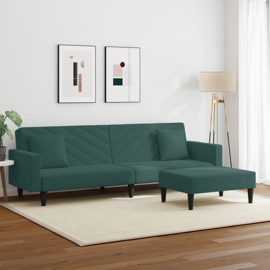 vidaXL 2 pcs conjunto de sofás com almofadas veludo verde-escuro
