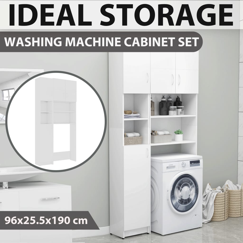 vidaXL Conj. armários para máquinas lavar roupa contraplacado branco
