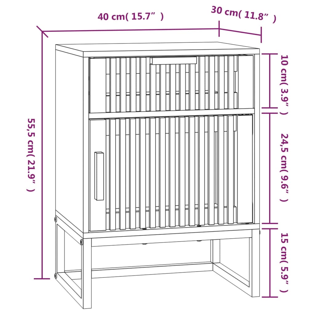 vidaXL Mesa de cabeceira 40x30x55,5 cm derivados madeira/ferro branco